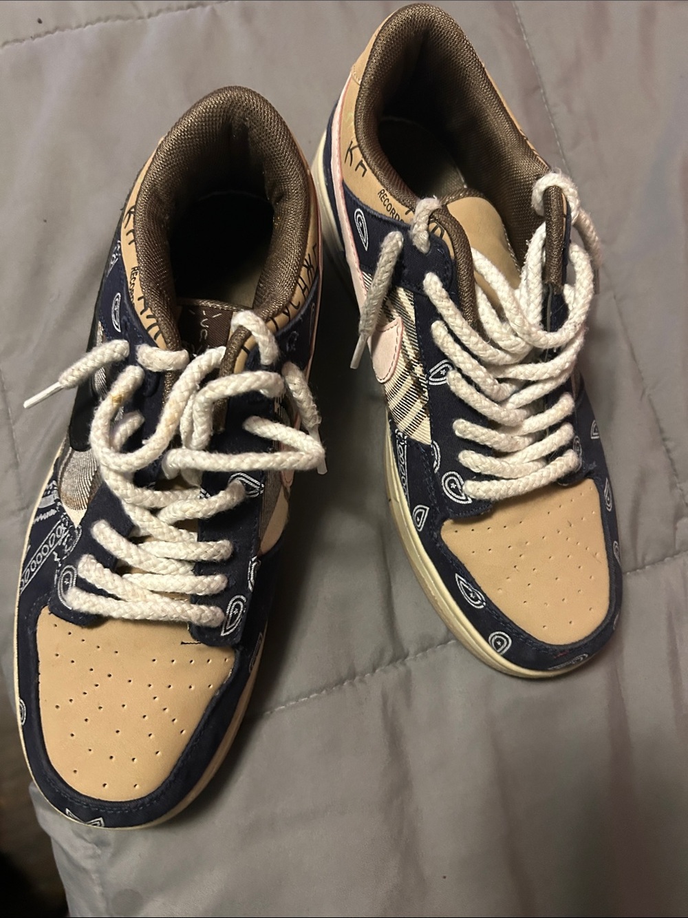 Nike Low-Top Sneakers in Tan and Navy Bandana Print
